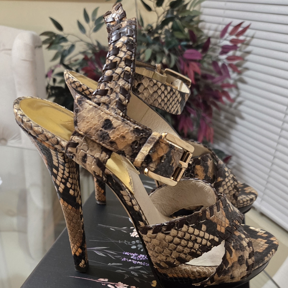 Michael Kors Tan and Brown Snakeskin Heels